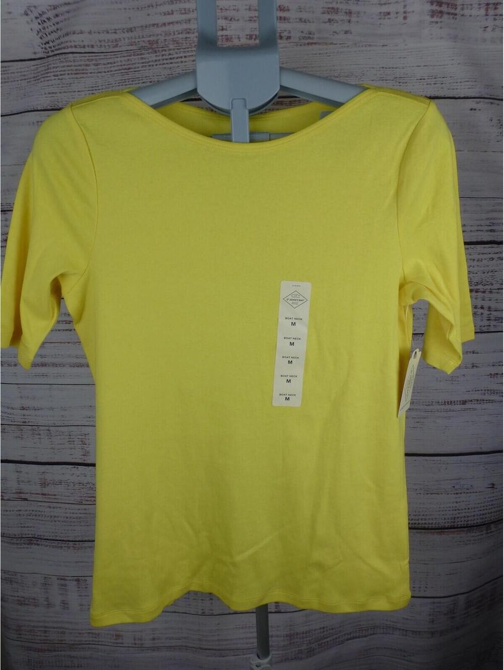 St. John's Bay Women Classic Boatneck Tee Shirt Yellow Size M NWT 100% Cotton J4
